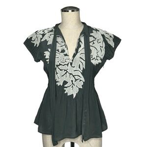 Anthro Project Alabama Silk Pintuck Embroidered Blouse Size 4